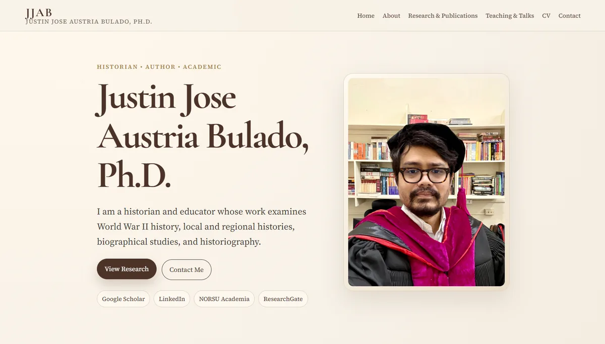Homepage preview of an academic authority website built by BOOK DGT